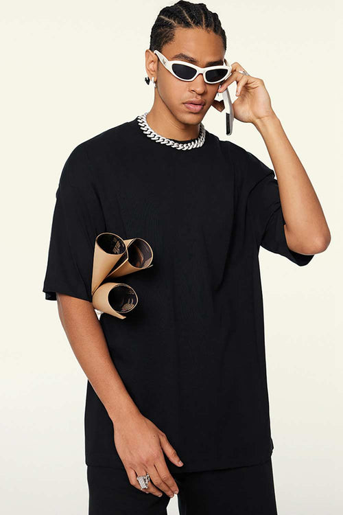 Cooling-Touch Essential Raw Edge Tee - Metallic Black