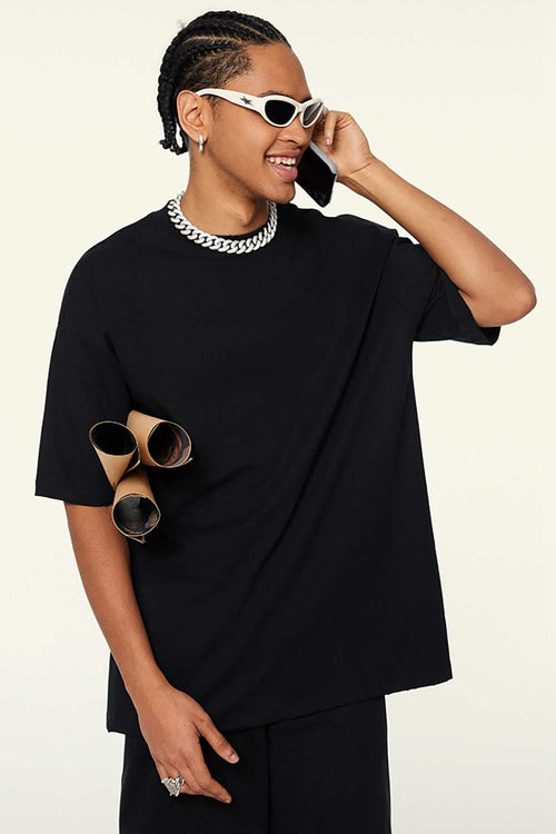 Cooling-Touch Essential Raw Edge Tee - Metallic Black