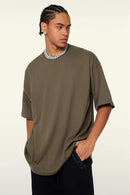 Heavyweight Cotton Relaxed Drop-Shoulder T-Shirt in Coffee - front modeled view