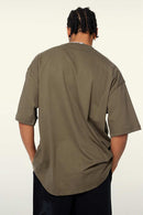 Heavyweight Cotton Relaxed Drop-Shoulder T-Shirt in Coffee - back modeled view