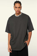 Heavyweight Cotton Relaxed Drop-Shoulder T-Shirt in Dark Gray - front modeled view