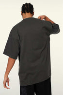 Heavyweight Cotton Relaxed Drop-Shoulder T-Shirt in Dark Gray - back modeled view
