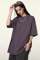 Heavyweight Cotton Relaxed Drop-Shoulder T-Shirt in Fade Purple - front modeled view