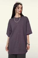 Heavyweight Cotton Relaxed Drop-Shoulder T-Shirt in Fade Purple - front modeled view