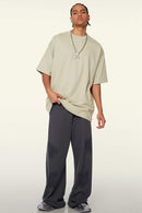 Heavyweight Cotton Relaxed Drop-Shoulder T-Shirt in Gray Apricot - full-length front modeled view