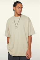Heavyweight Cotton Relaxed Drop-Shoulder T-Shirt in Gray Apricot - front modeled view