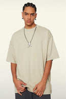 Heavyweight Cotton Relaxed Drop-Shoulder T-Shirt in Gray Apricot - front modeled view