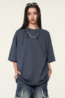 Heavyweight Cotton Relaxed Drop-Shoulder T-Shirt in Grayish Blue - front modeled view