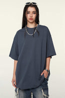 Heavyweight Cotton Relaxed Drop-Shoulder T-Shirt in Grayish Blue - front modeled view