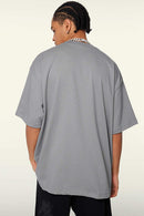 Heavyweight Cotton Relaxed Drop-Shoulder T-Shirt in Medium Gray - back modeled view