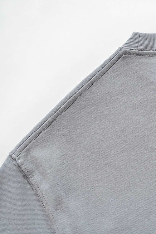 Heavyweight Cotton Relaxed Drop-Shoulder T-Shirt in Medium Gray - collar detail