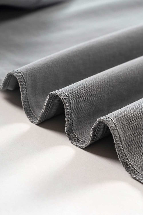 Heavyweight Cotton Relaxed Drop-Shoulder T-Shirt in Medium Gray - product detail close-up
