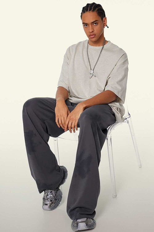 Heavyweight Cotton Relaxed Drop-Shoulder T-Shirt in Oat Gray - full-length front modeled view
