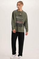 Vintage Wash Long-Sleeve Relaxed Tee - Grayish Green