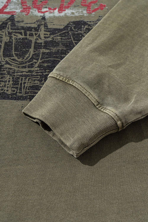 Vintage Wash Long-Sleeve Relaxed Tee - Grayish Green