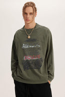 Vintage Wash Long-Sleeve Relaxed Tee - Grayish Green