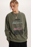 Vintage Wash Long-Sleeve Relaxed Tee - Grayish Green