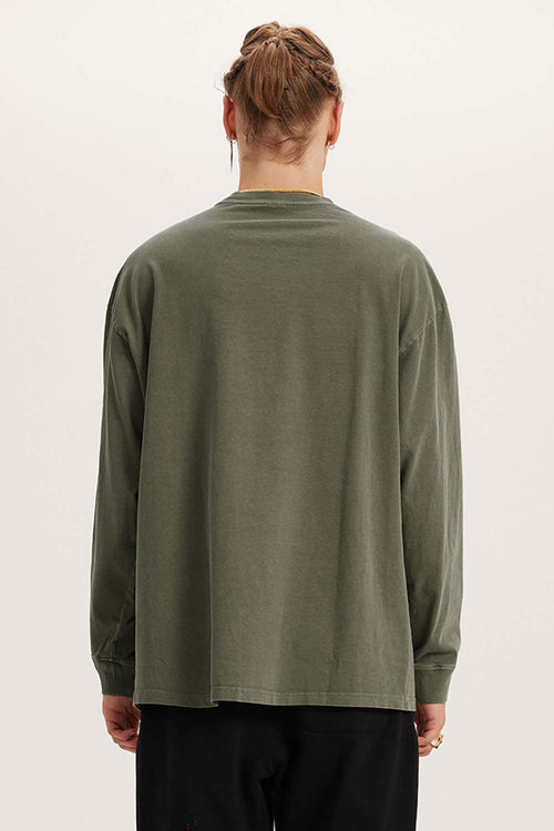 Vintage Wash Long-Sleeve Relaxed Tee - Grayish Green