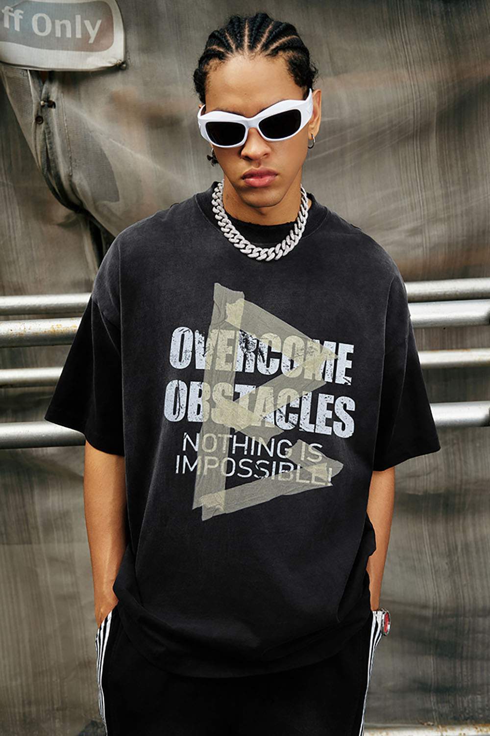 Men's Washed Cotton T-Shirt - Overcome Obstacles Graphic - Casual and Trendy