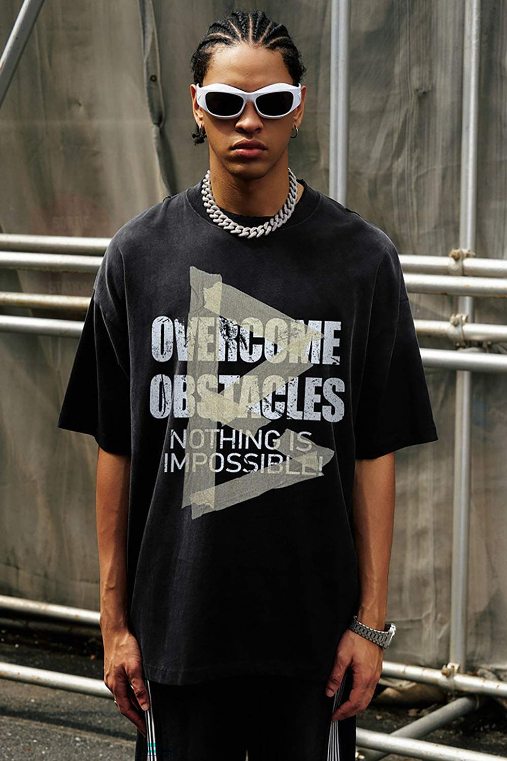 Men's Washed Cotton T-Shirt - Overcome Obstacles Graphic - Casual and Trendy