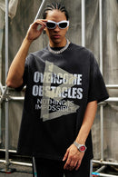 Washed Distressed-Lettering Boxy Graphic T-Shirt in Black - graphic detail