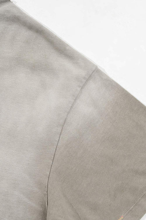 Washed Distressed-Lettering Boxy Graphic T-Shirt in Light Gray - cuff detail