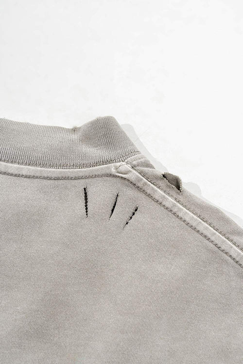 Washed Distressed-Lettering Boxy Graphic T-Shirt in Light Gray - back collar detail