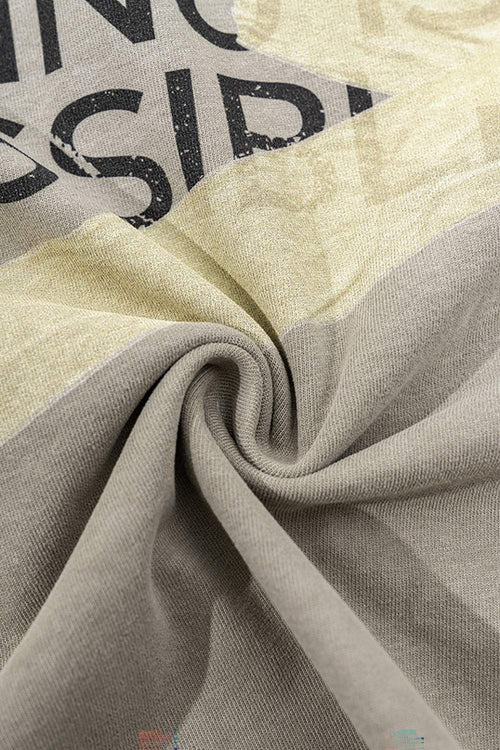 Washed Distressed-Lettering Boxy Graphic T-Shirt in Light Gray - graphic detail