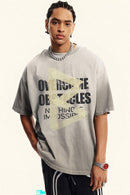 Washed Distressed-Lettering Boxy Graphic T-Shirt in Light Gray - graphic detail