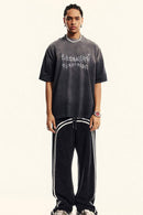 Moisture-Wicking Gradient-Wash Graphic Cotton T-Shirt in Dark Gray - full-length front modeled view
