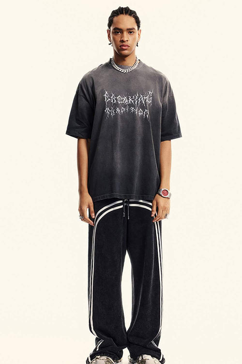 Moisture-Wicking Gradient-Wash Graphic Cotton T-Shirt in Dark Gray - full-length front modeled view