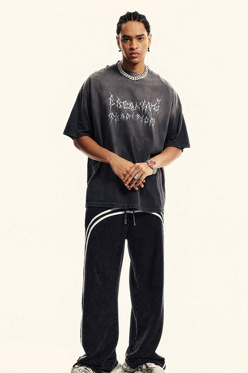 Moisture-Wicking Gradient-Wash Graphic Cotton T-Shirt in Dark Gray - full-length front modeled view