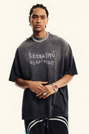 Moisture-Wicking Gradient-Wash Graphic Cotton T-Shirt in Dark Gray - front modeled close-up