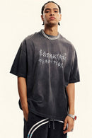 Moisture-Wicking Gradient-Wash Graphic Cotton T-Shirt in Dark Gray - front modeled view