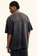 Moisture-Wicking Gradient-Wash Graphic Cotton T-Shirt in Dark Gray - rear three-quarter modeled view