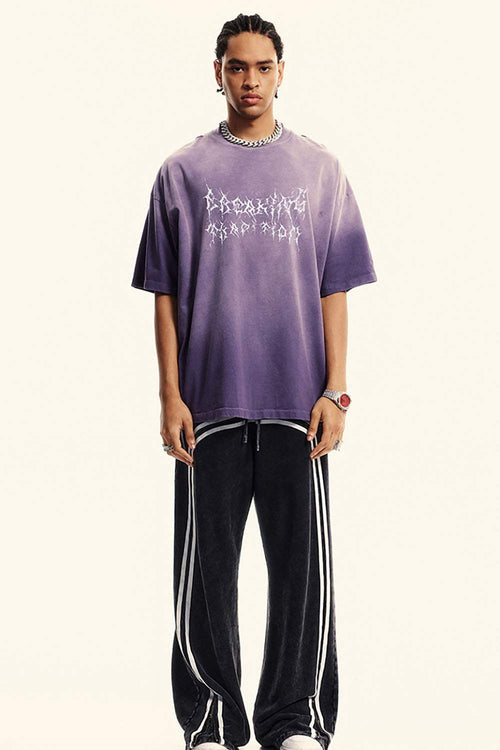 Moisture-Wicking Gradient-Wash Graphic Cotton T-Shirt in Grape Purple - full-length front modeled view