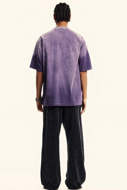 Moisture-Wicking Gradient-Wash Graphic Cotton T-Shirt in Grape Purple - full-length back modeled view