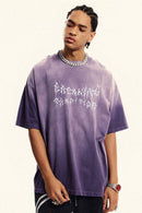 Moisture-Wicking Gradient-Wash Graphic Cotton T-Shirt in Grape Purple - front modeled view