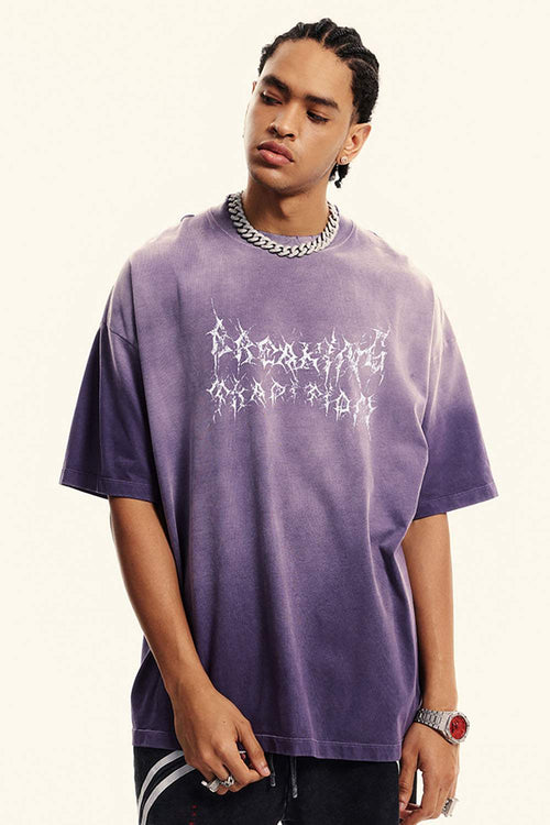 Moisture-Wicking Gradient-Wash Graphic Cotton T-Shirt in Grape Purple - front modeled view