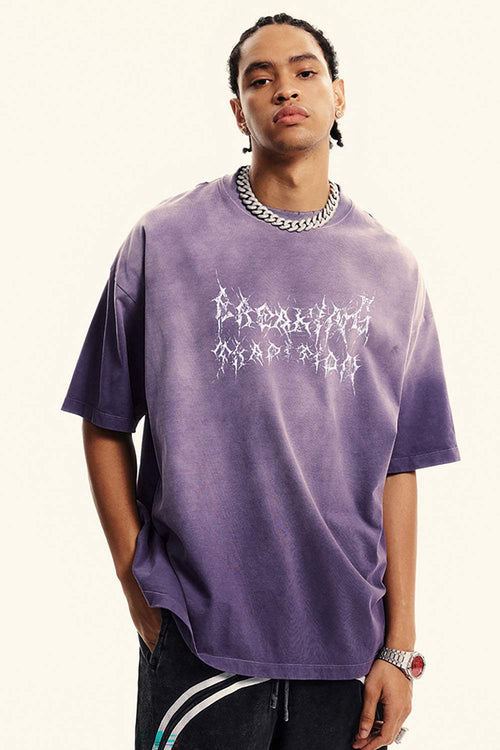 Moisture-Wicking Gradient-Wash Graphic Cotton T-Shirt in Grape Purple - front modeled view