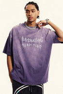 Moisture-Wicking Gradient-Wash Graphic Cotton T-Shirt in Grape Purple - front modeled view