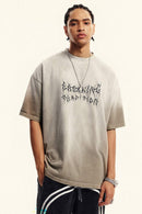 Moisture-Wicking Gradient-Wash Graphic Cotton T-Shirt in Sand - front modeled view