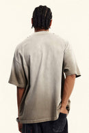 Moisture-Wicking Gradient-Wash Graphic Cotton T-Shirt in Sand - back modeled view