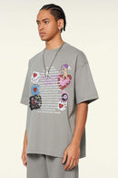 Cool-Touch Playing-Card Graphic Tee in Gray - front modeled view