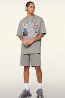 Cool-Touch Playing-Card Graphic Tee in Gray - full-length front modeled view