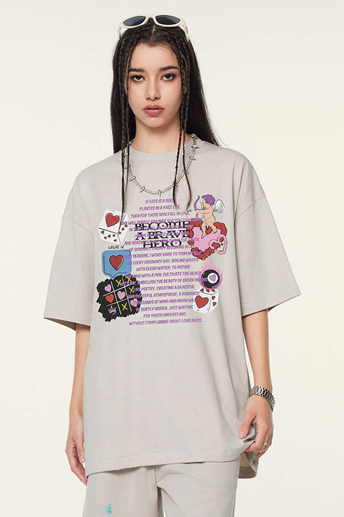 Cool-Touch Playing-Card Graphic Tee in Sandy Apricot - front modeled view