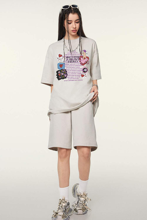 Cool-Touch Playing-Card Graphic Tee in Sandy Apricot - full-length front modeled view