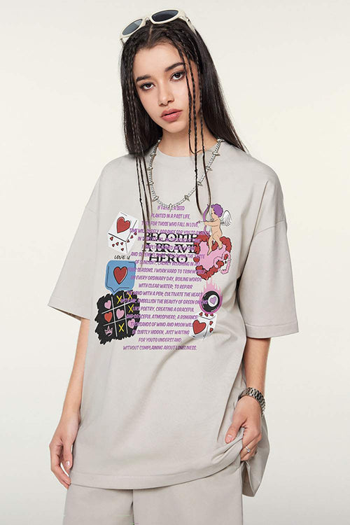 Cool-Touch Playing-Card Graphic Tee in Sandy Apricot - front modeled view
