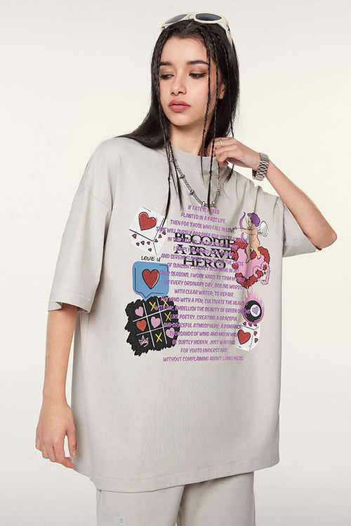 Cool-Touch Playing-Card Graphic Tee in Sandy Apricot - front modeled view