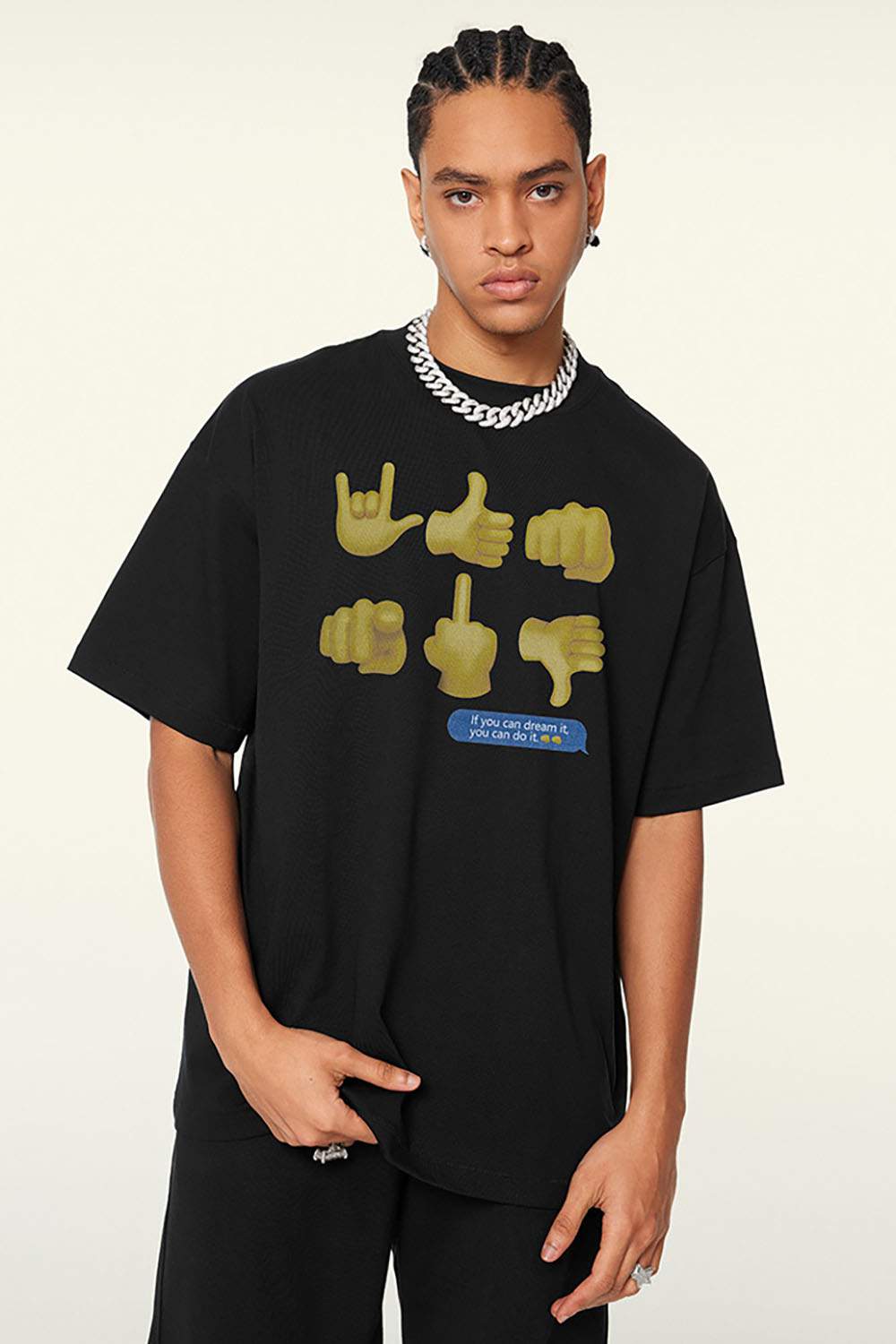 Loose Fit Emoji Print Short Sleeve T-Shirt